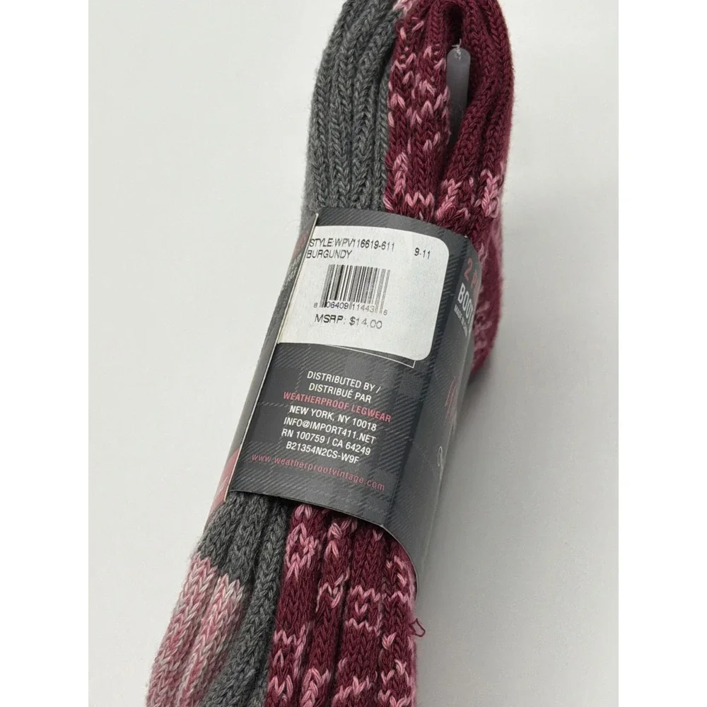 Weatherproof Vintage Women's 2 Pack Boot Crew Socks‎ Burgundy Fair Isle Soft